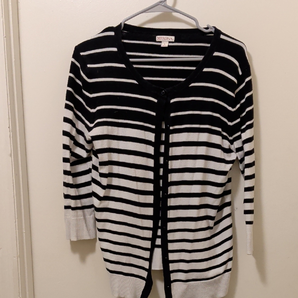 Merona Women's Striped Black and White Cardigan